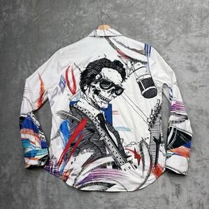 Robert Graham Knowledge Wisdom Truth Skull Guitarist Art Button Down Size Large